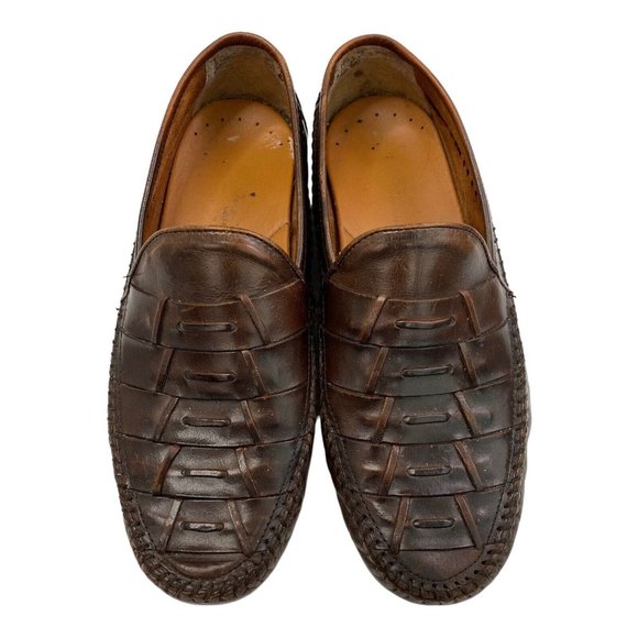 French Shriner Avalon Dress Shoe Mens Size 10 Loafer Slip On Woven Brown Leather - Picture 5 of 14